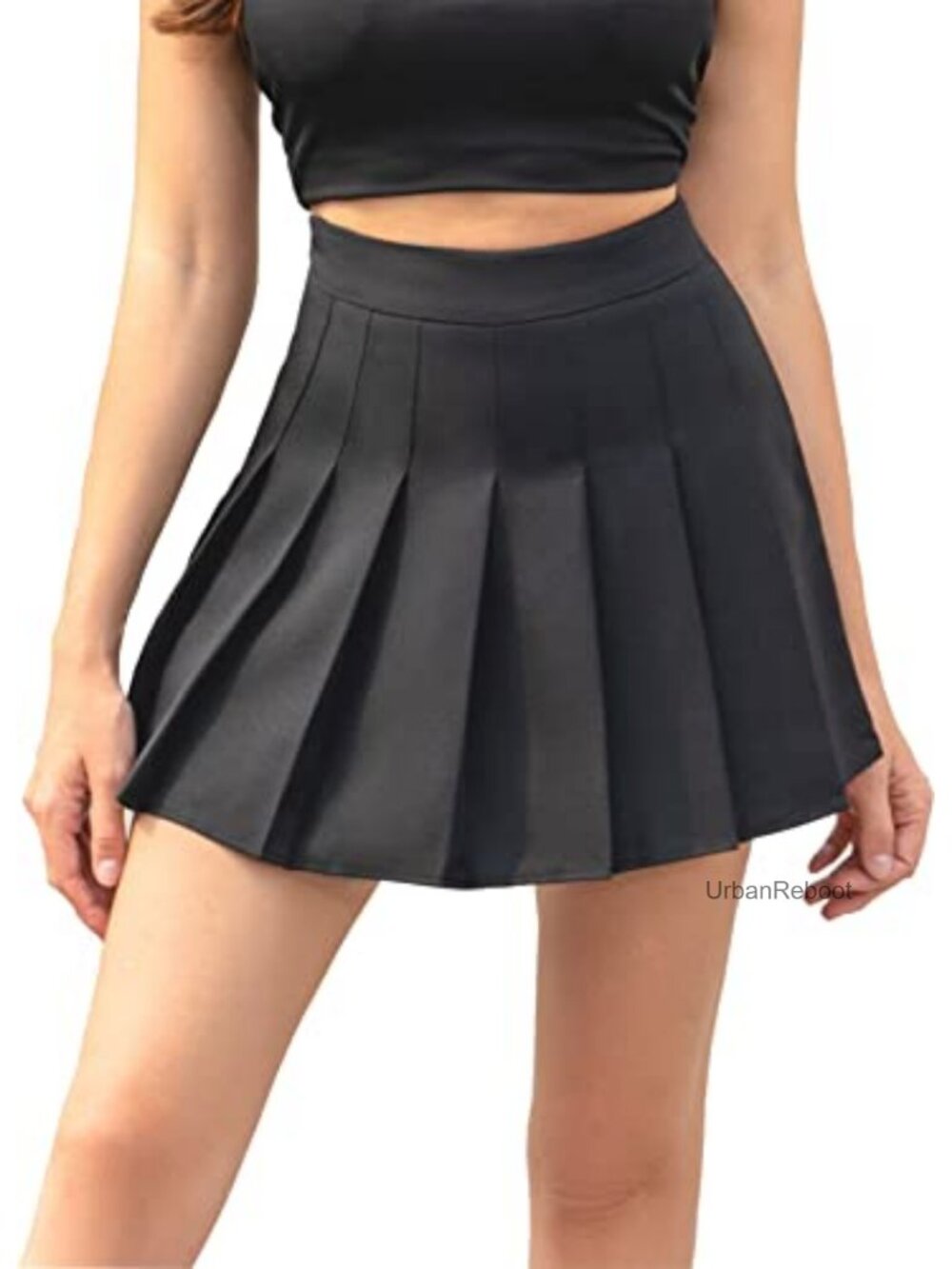 High Waist Pleated Skater Tennis Skirt with Inner Shorts, A-Line Mini